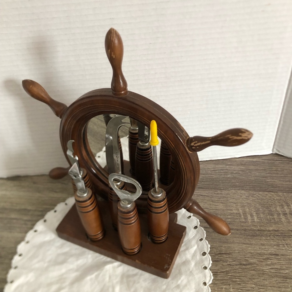 Vtg MCM Nautical Barware Set